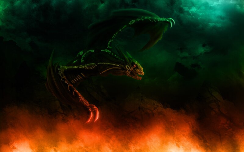 dragon in fiery cavern