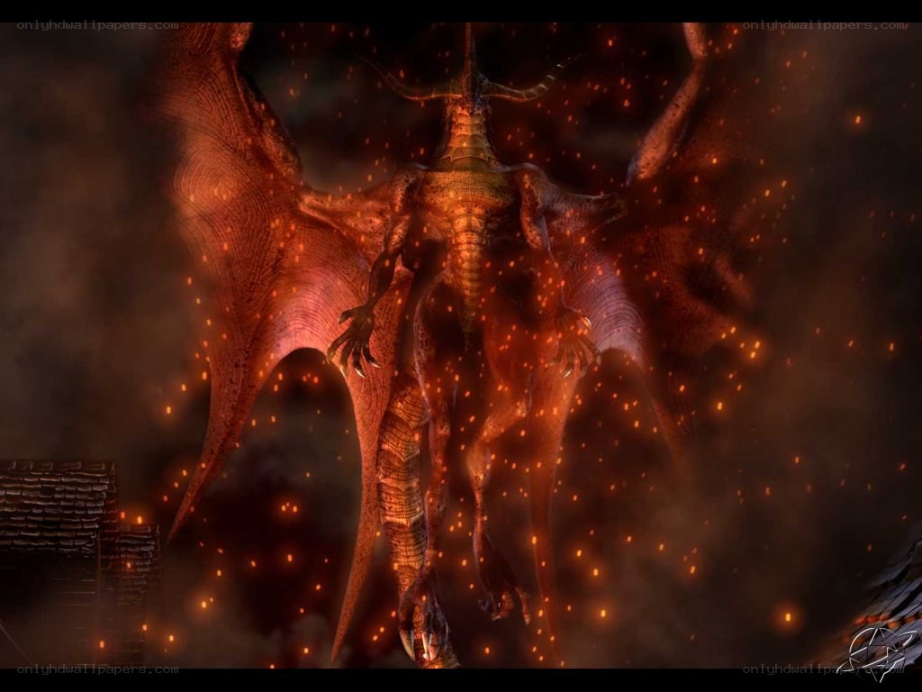 dragon in fiery sky
