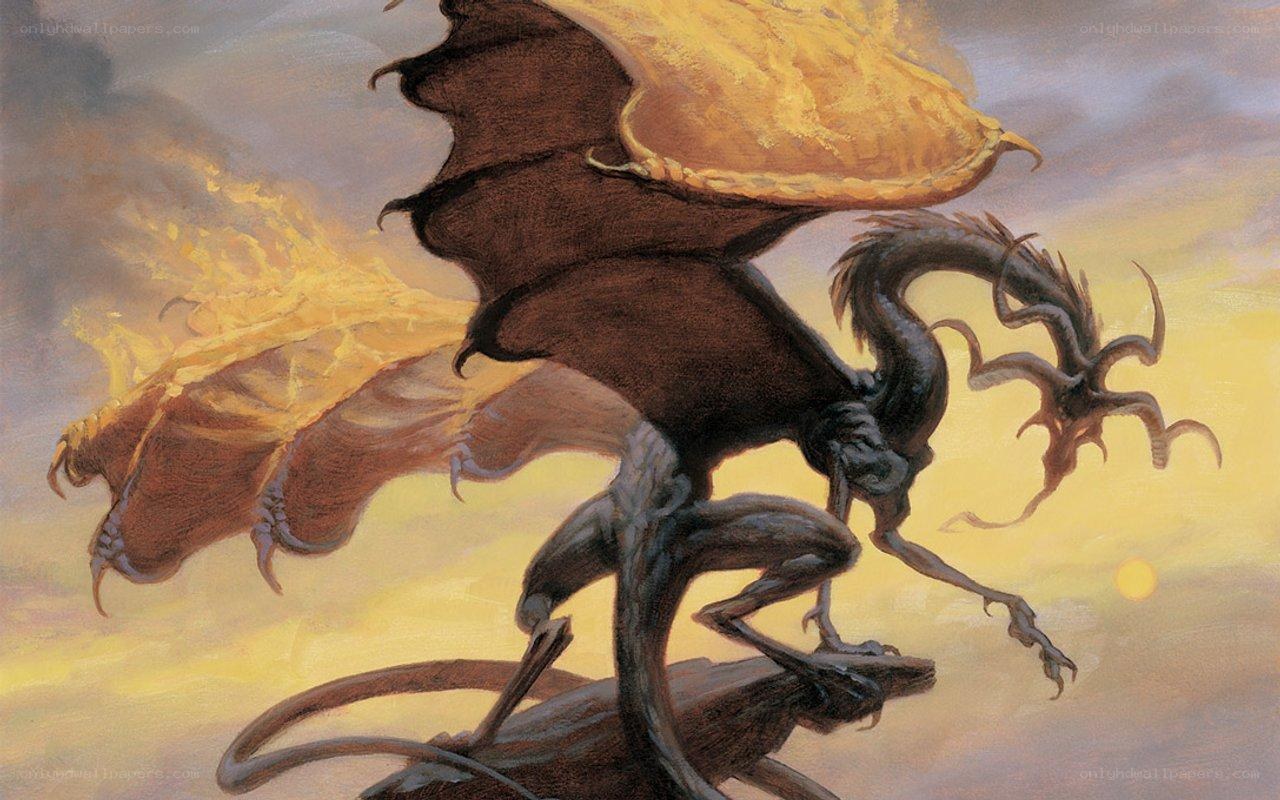 dragon in fiery sky