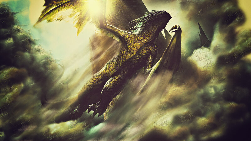 Dragon in Flight — Green, Dramatic