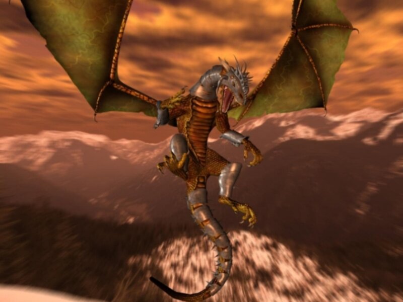 Dragon in Flight — Orange, Dramatic, Sunset, 3d Render