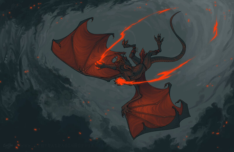 Dragon in Flight — Red, Dramatic