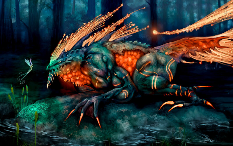 Dragon in Forest — Blue, Dramatic