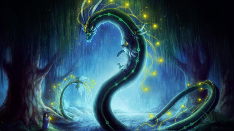 Dragon in Forest — Blue, Mystical, Night