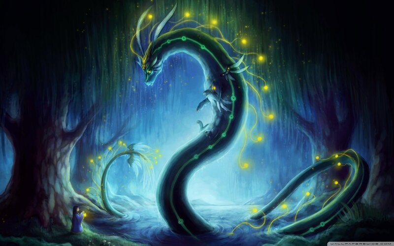 Dragon in Forest — Blue, Mystical