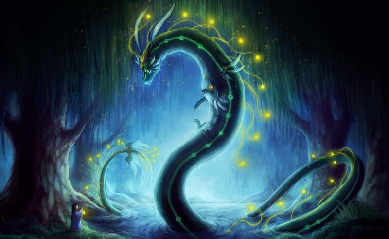 Dragon in Forest — Blue