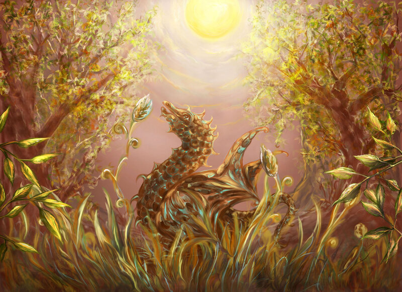 Dragon in Forest — Gold
