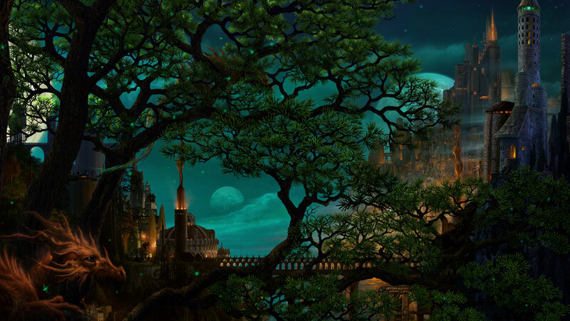 Dragon in Forest — Green, Mysterious
