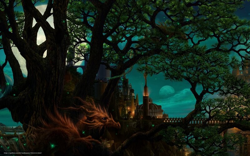 Dragon in Forest — Green, Mystical, Night