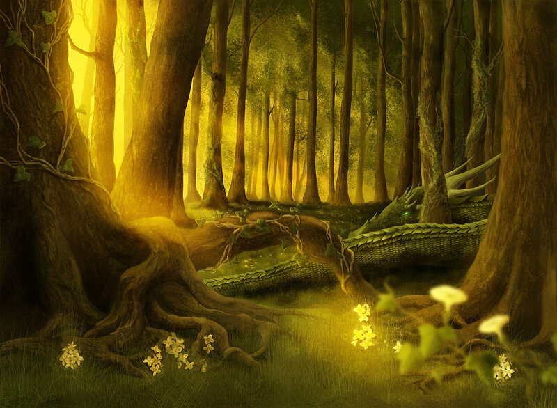 Dragon in Forest — Green, Serene