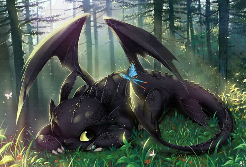 dragon in forest with butterfly