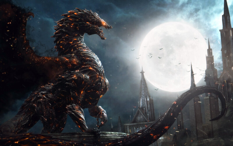 Dragon in Front of Castle
