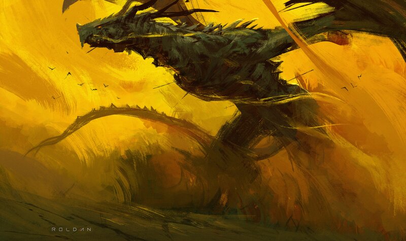 Dragon in Golden Sky — Yellow