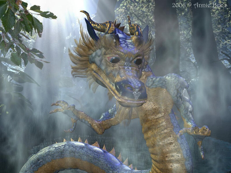 dragon in misty forest