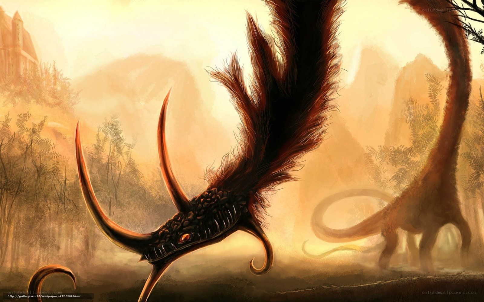 dragon in misty landscape