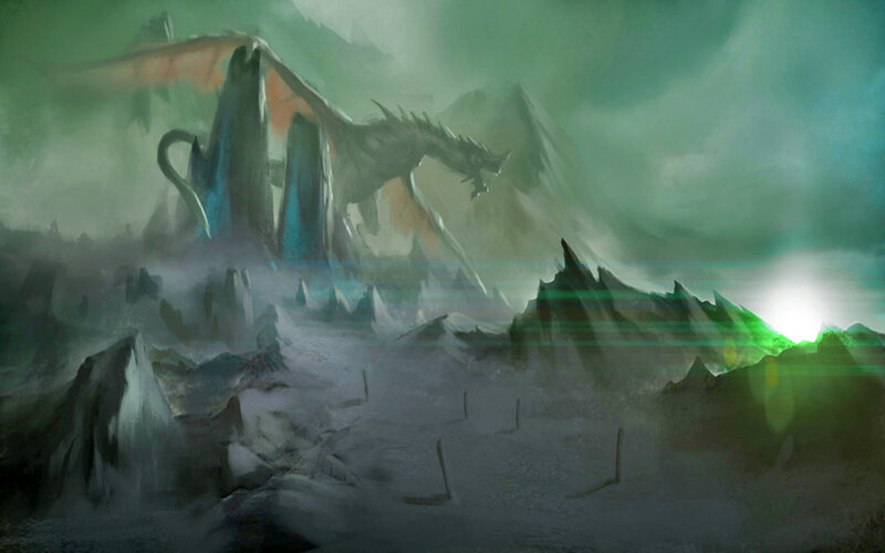 Dragon in Mountain Landscape — Green