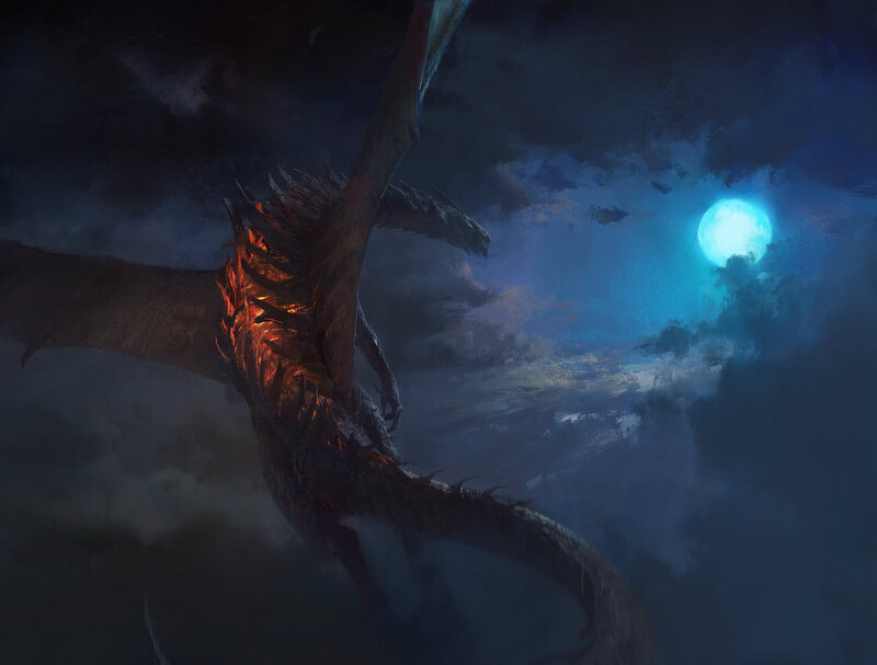 Dragon in Night Sky — Blue