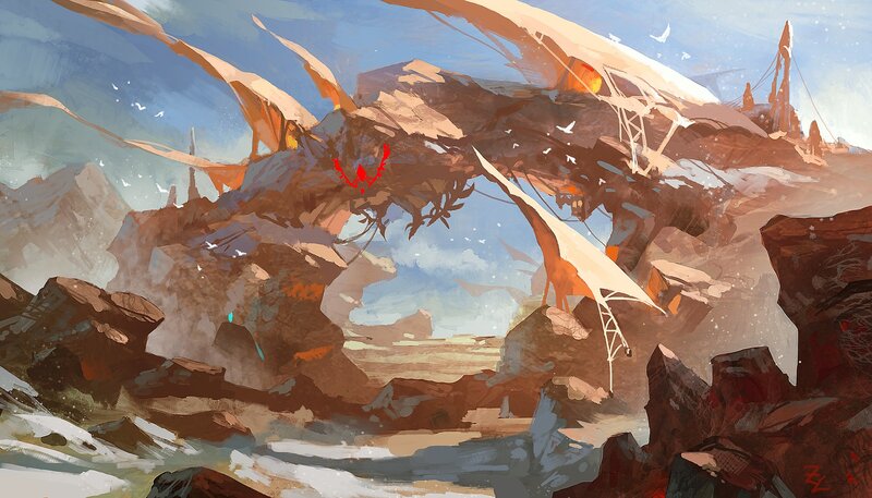 Dragon in Rocky Landscape — Brown