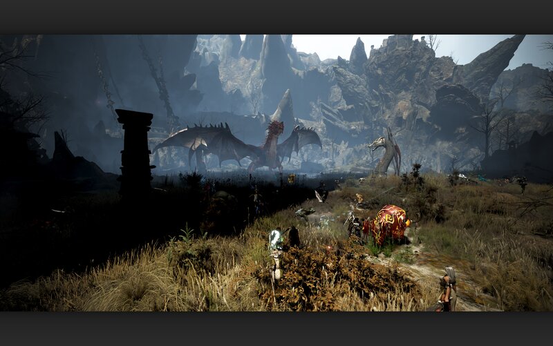 Dragon in Rocky Landscape — Gray