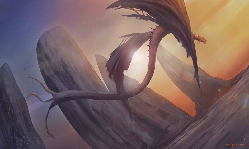 Dragon in Rocky Landscape