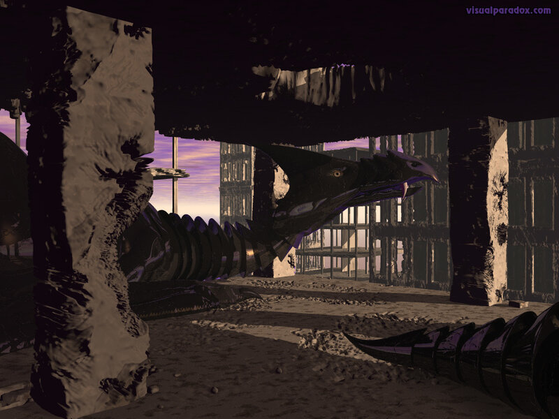 dragon in ruined city