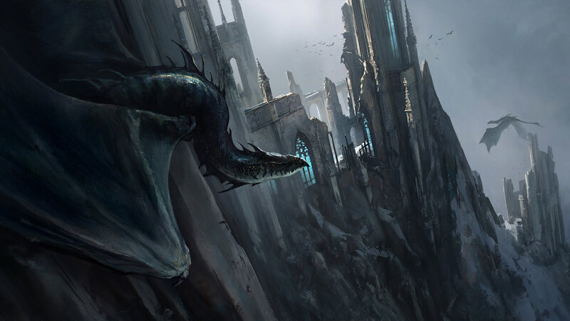 Dragon in Ruins — Gray, Dramatic