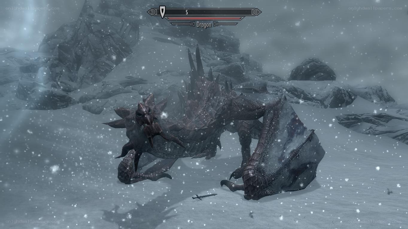 Dragon in snowy landscape