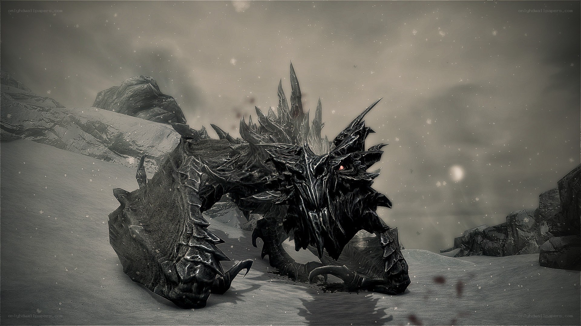 dragon in snowy landscape