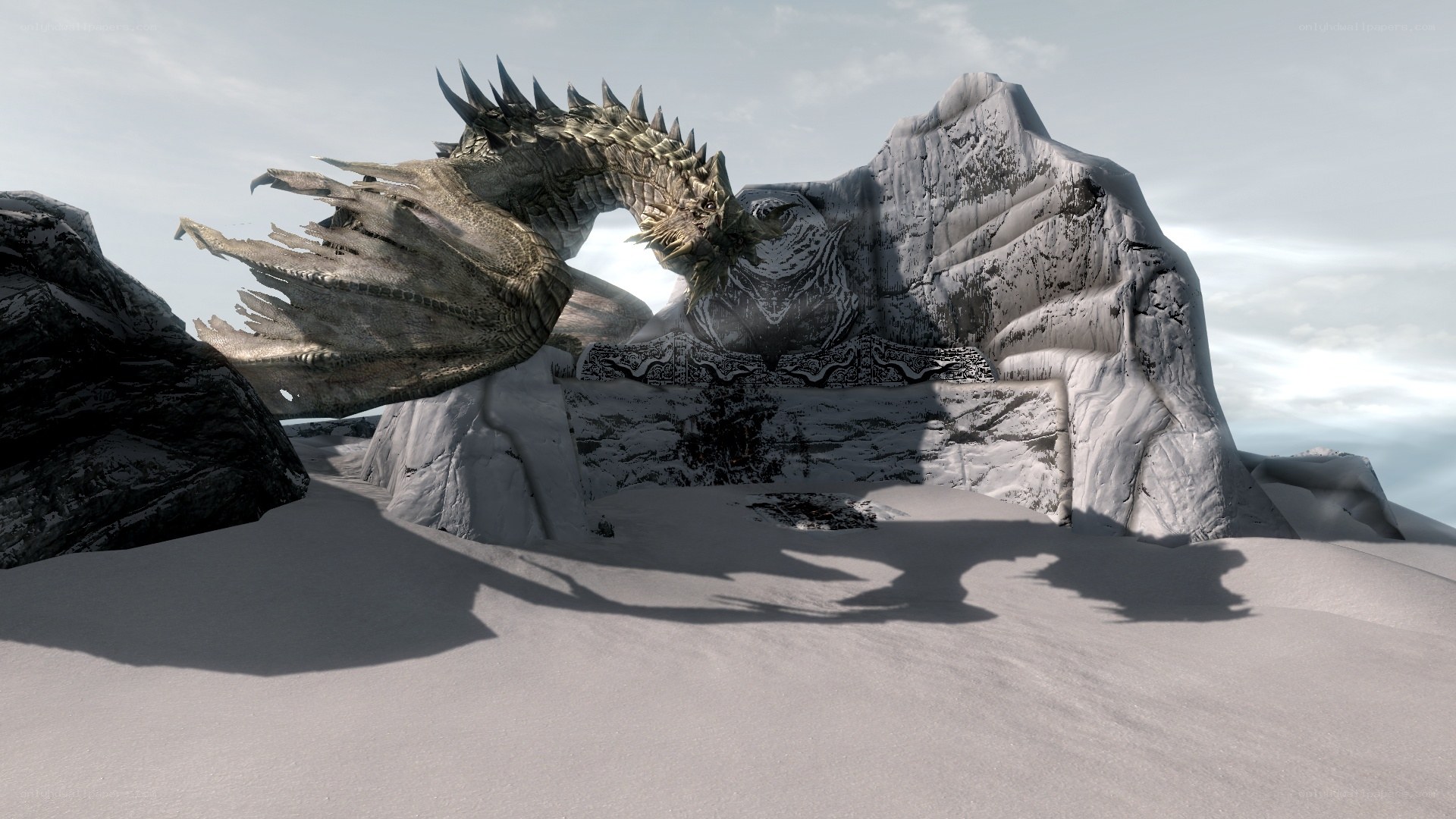 dragon in snowy landscape