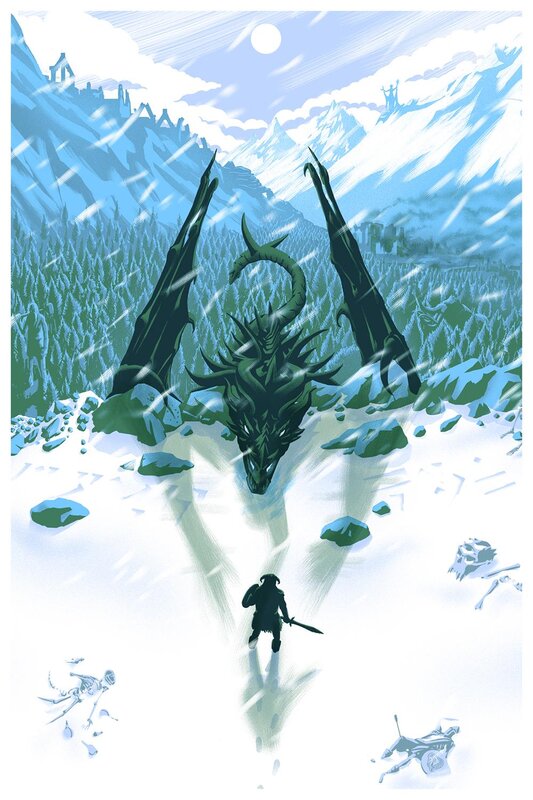 Dragon in Snowy Landscape — White, Dramatic, Winter
