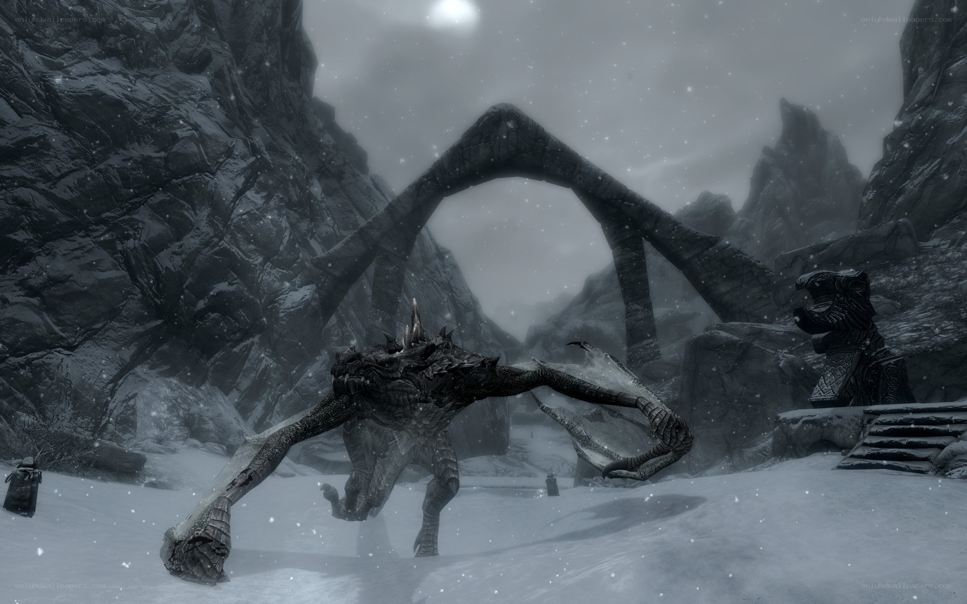 dragon in snowy mountain pass