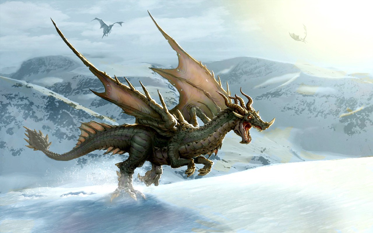 dragon in snowy mountains