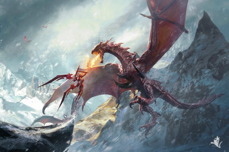 Dragon in Snowy Mountains — Red
