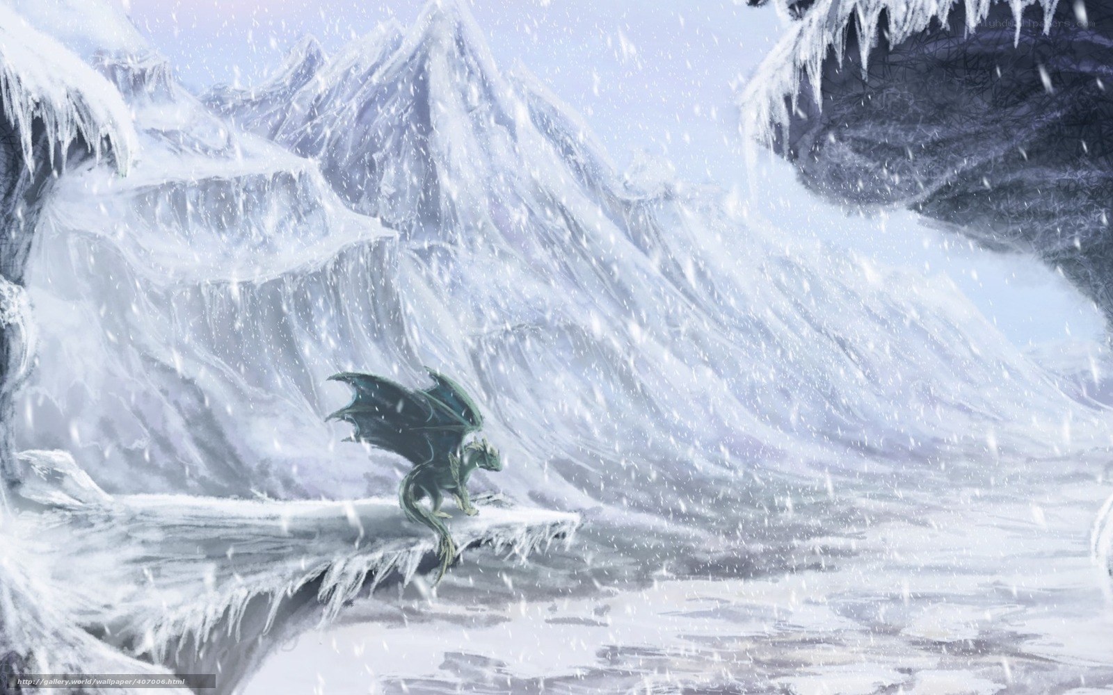 dragon in snowy mountains