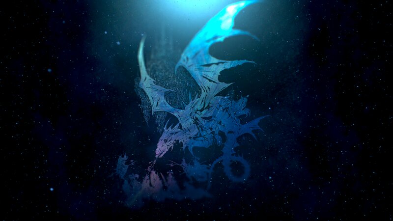 Dragon in Space — Blue, Dramatic, Night