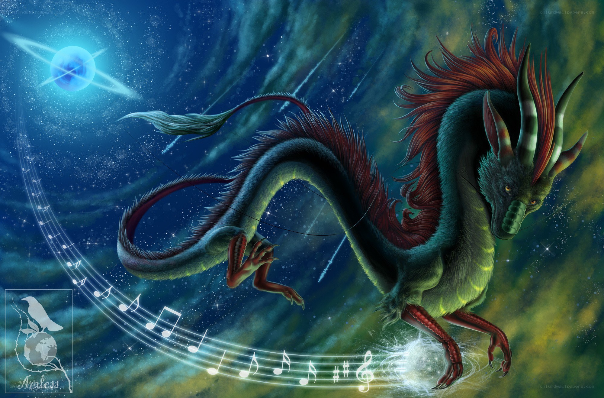 dragon in space with music