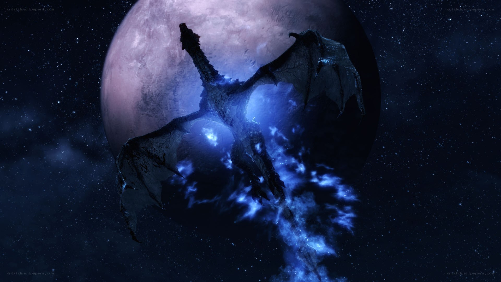 dragon in space with planet