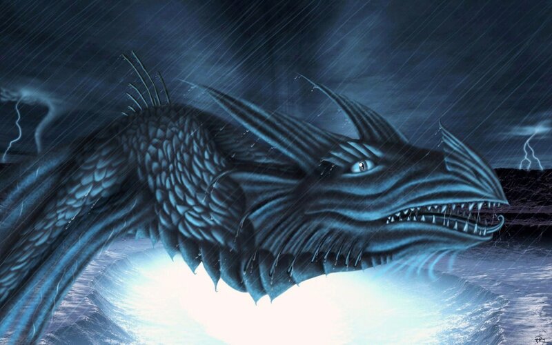 Dragon in Storm — Blue, Dramatic