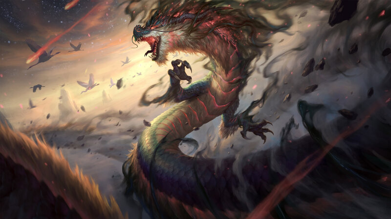 Dragon in Storm — Gray, Dramatic, Sunset