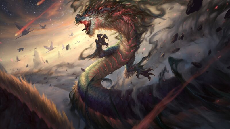 Dragon in Storm — Gray, Dramatic