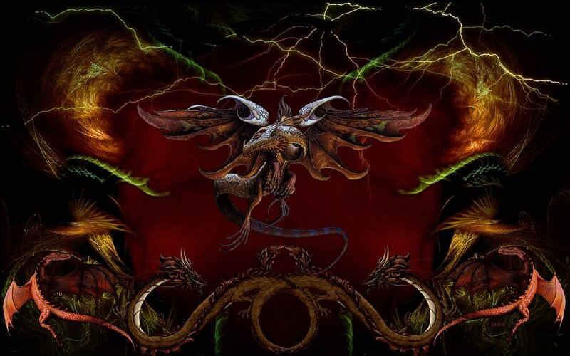 Dragon in Storm — Red, Dramatic, Night