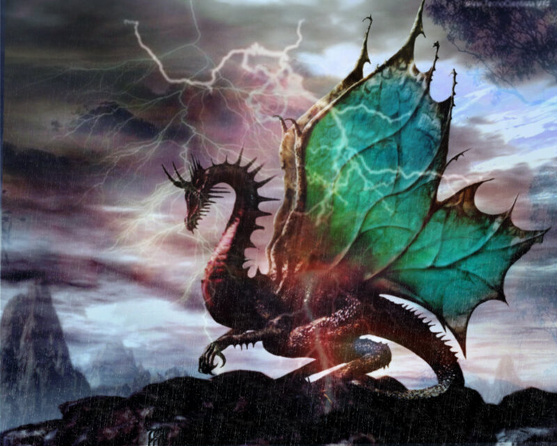 dragon in stormy landscape