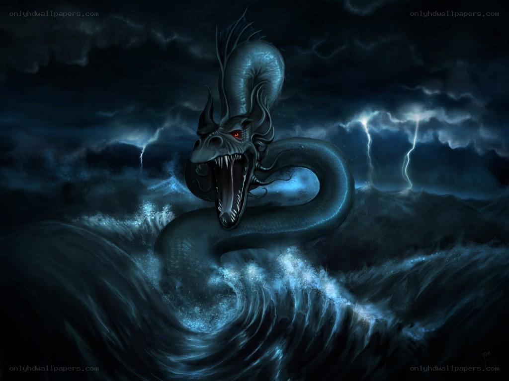 dragon in stormy sea