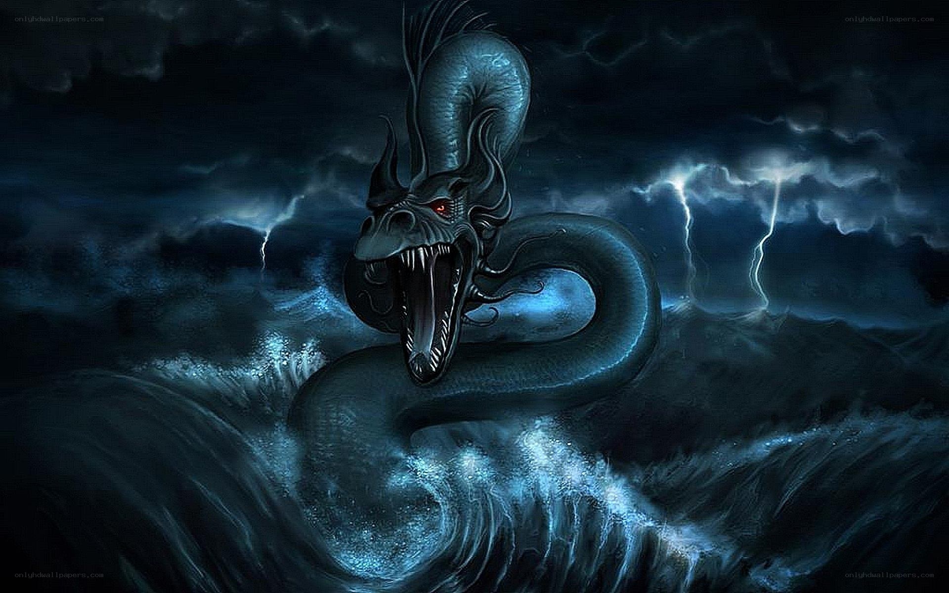 dragon in stormy sea