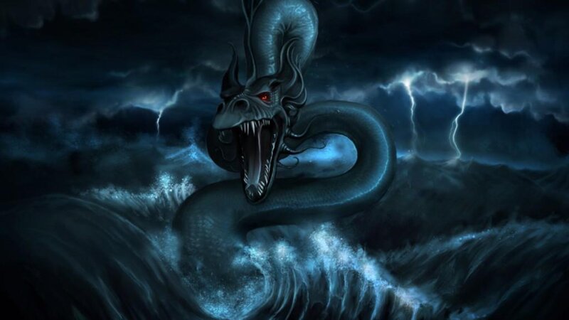 Dragon in Stormy Sea — Blue