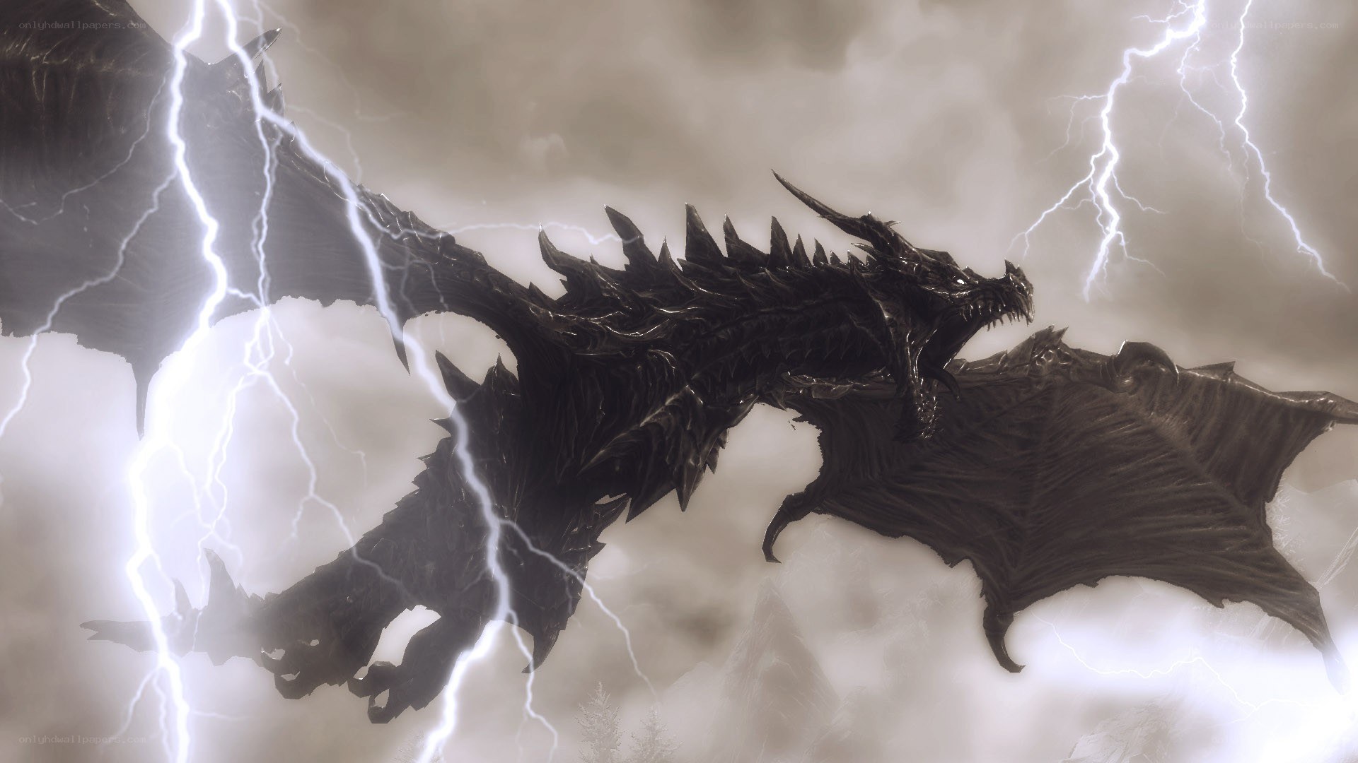 dragon in stormy sky