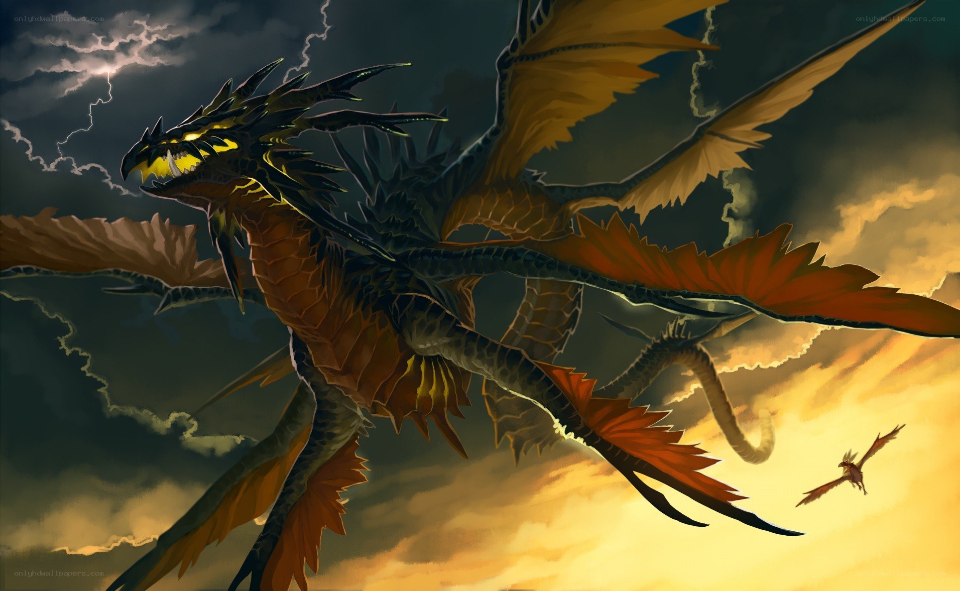 dragon in stormy sky