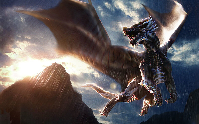 dragon in stormy sky