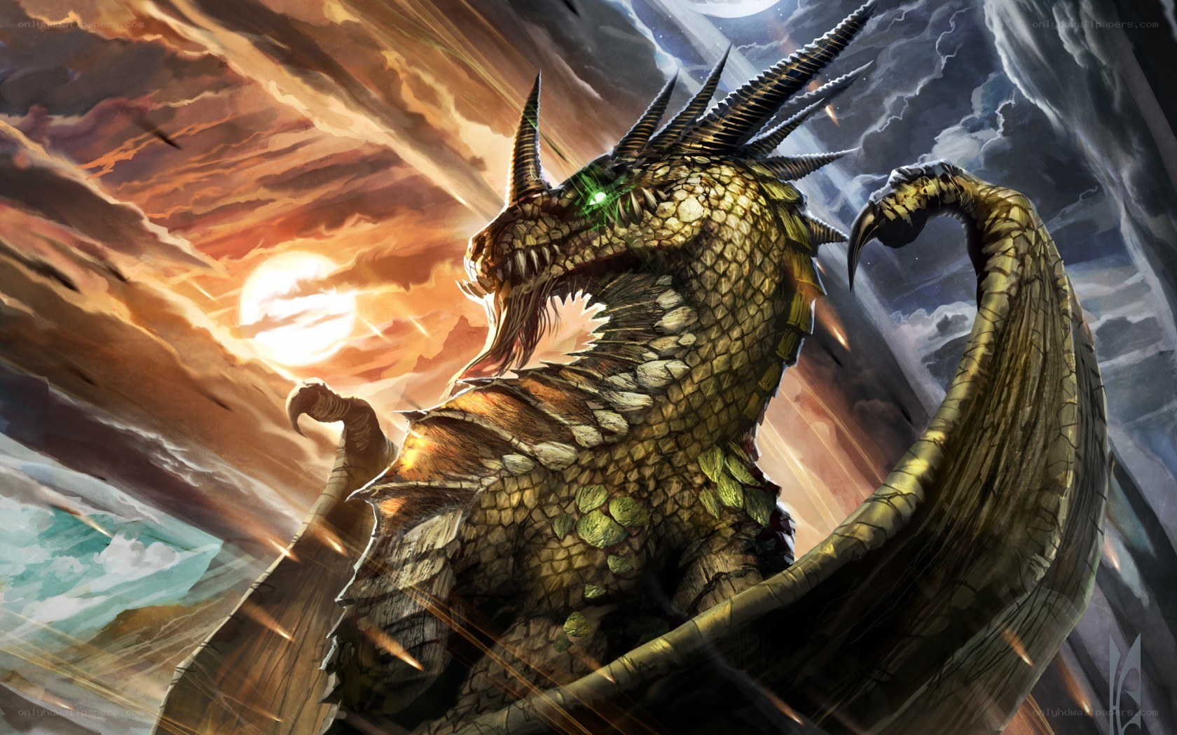 dragon in stormy sky