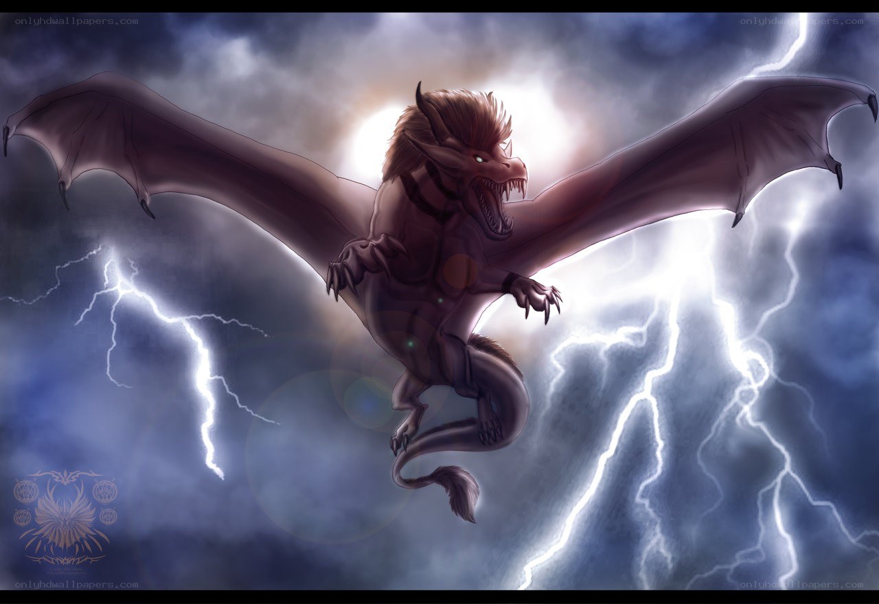 dragon in stormy sky